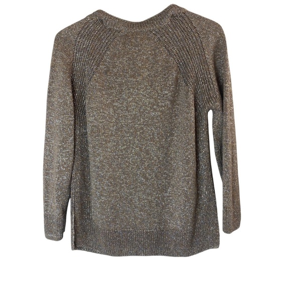 MASSIMO DUTTI Size M Lightweight Silver Glitter Lurex V-Neck Oversized Tan Coope - Picture 3 of 6